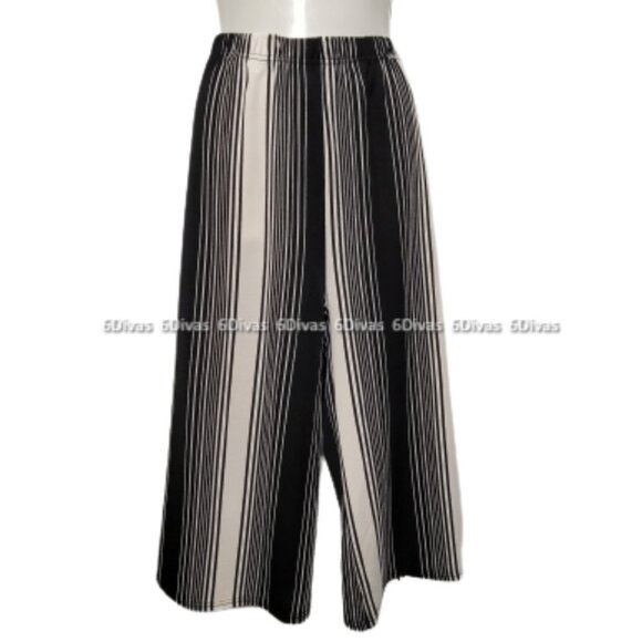 𝅺STRIPED Black White Wide Leg Pants - Picture 1 of 6